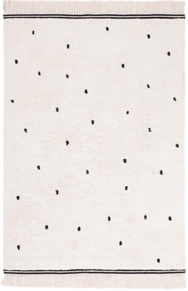 SAFAVIEH Easy Care Ivory/Black 4 ft. x 6 ft. Machine Washable Polka Dot Border Solid Color Area Rug