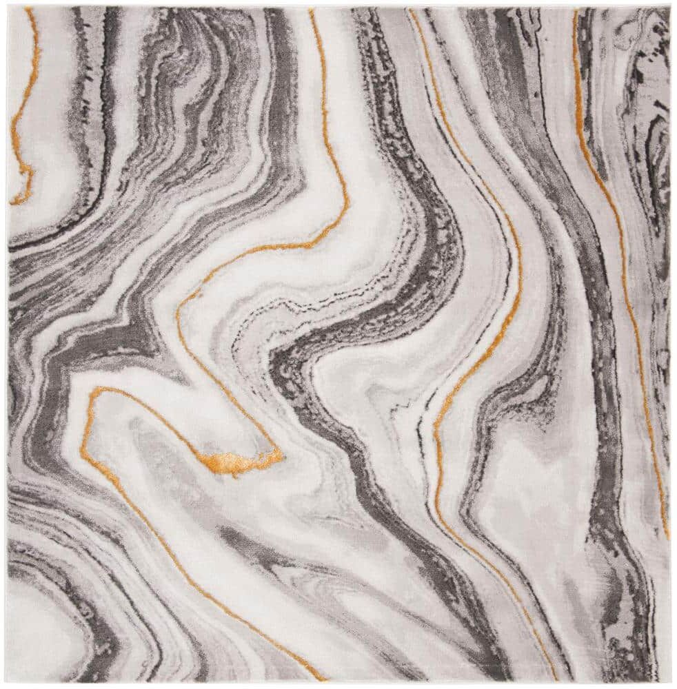 SAFAVIEH Craft Gray/Gold 11 ft. x 11 ft. Marbled Abstract Square Area Rug