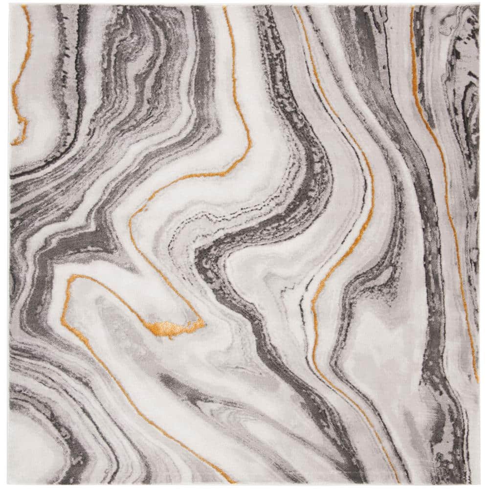 SAFAVIEH Craft Gray/Gold 5 ft. x 5 ft. Square Abstract Marbled Area Rug