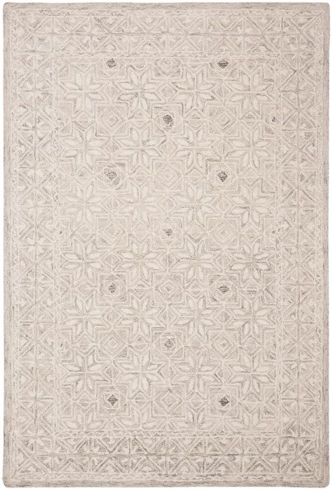 SAFAVIEH Micro-Loop Silver/Ivory 4 ft. x 6 ft. Antique Floral Border Area Rug