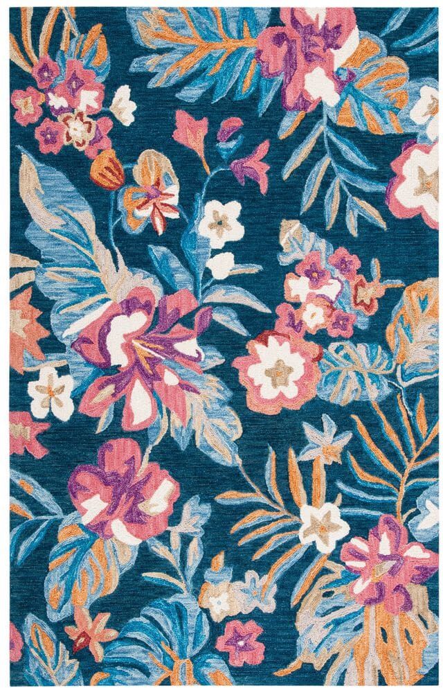 SAFAVIEH Jardin Blue/Pink 4 ft. x 6 ft. Floral Solid Color Area Rug