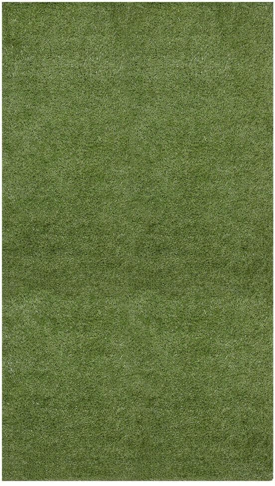 Sweet Home Stores Meadowland Collection Waterproof Solid Indoor/Outdoor 7 ft. x 15 ft. Green Artificial Grass Runner Rug