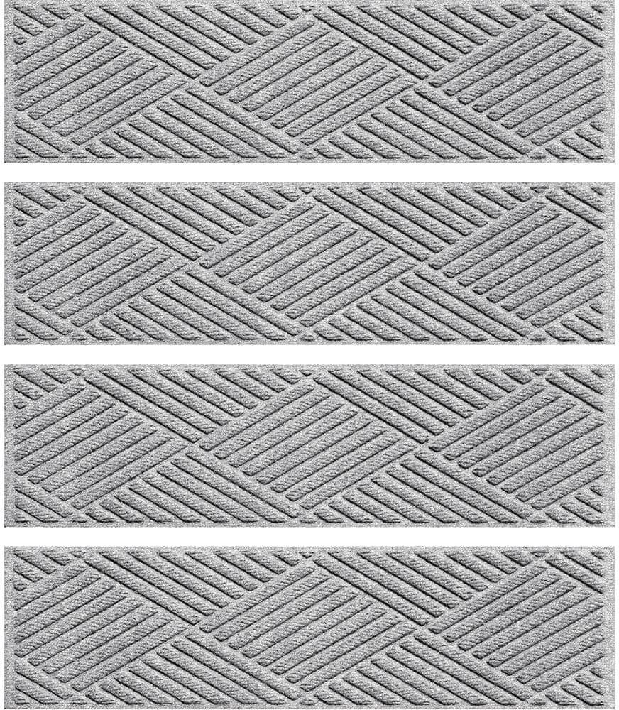 Bungalow Flooring Waterhog Diamonds 8.5 in. x 30 in. PET Polyester Indoor Outdoor Stair Tread Cover (Set of 4) Medium Gray