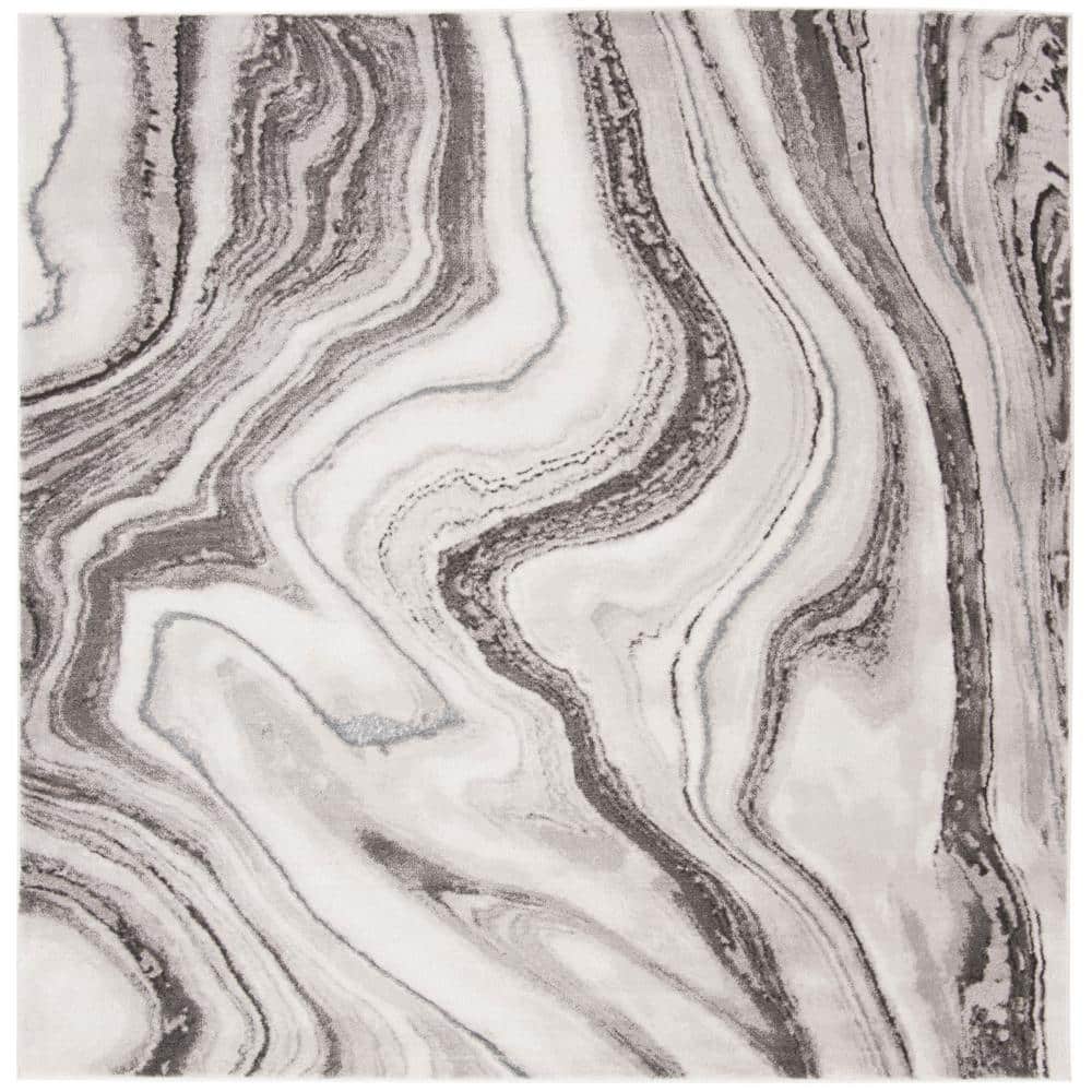 SAFAVIEH Craft Gray/Silver 5 ft. x 5 ft. Square Abstract Marbled Area Rug