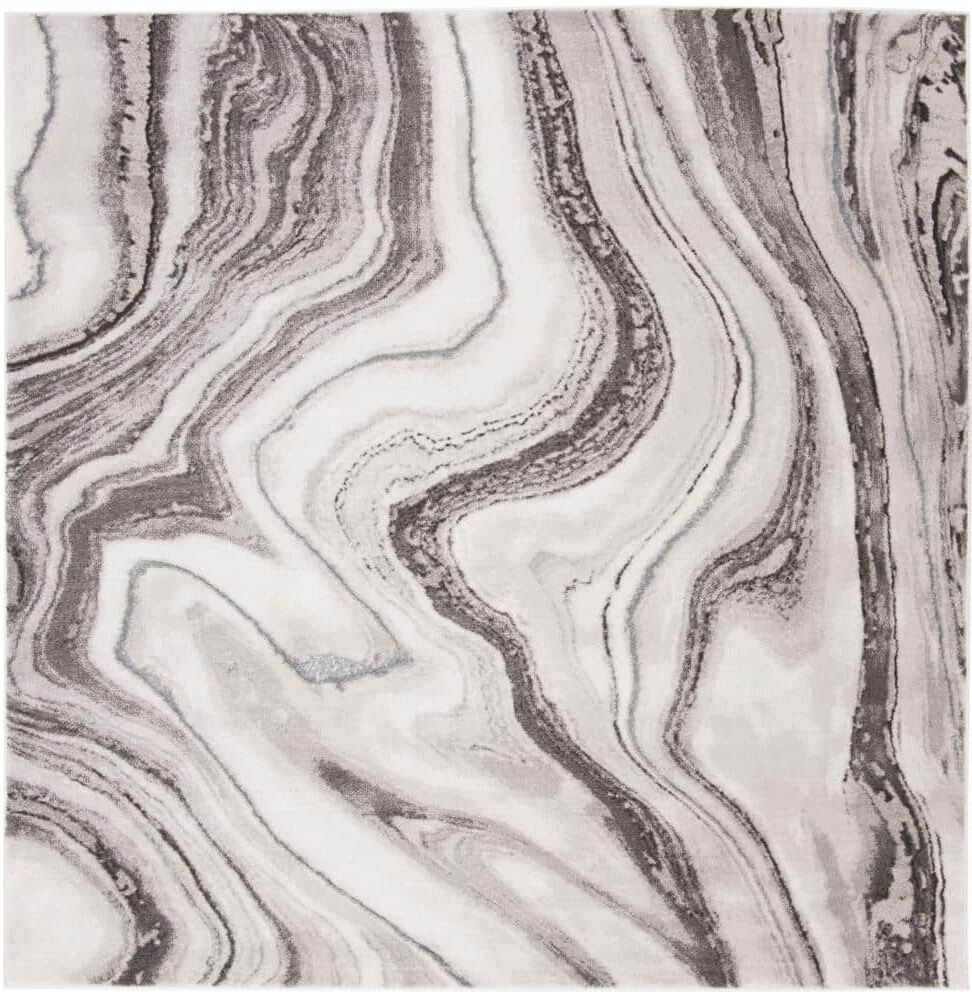 SAFAVIEH Craft Gray/Silver 7 ft. x 7 ft. Square Abstract Marbled Area Rug