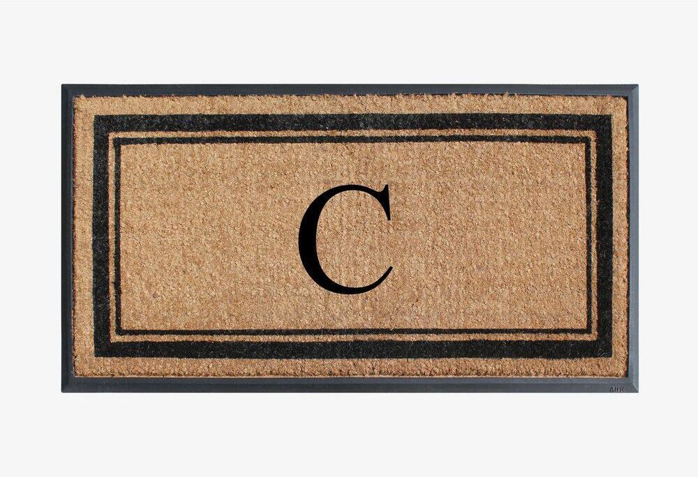 A1 Home Collections A1HC Border Black/Beige 24 in x 48 in Rubber & Coir Non-Slip Backing Thin Profile Outdoor Durable Monogrammed C Doormat