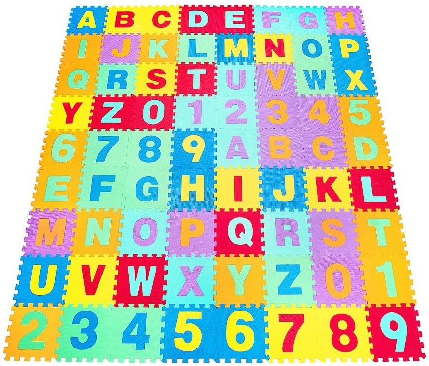 HONEY JOY 72PCS Multicolor 7.83' x 8.79' Kids Abstract Foam Interlocking Puzzle Play Mat Area Rug w/Alphabet & Numbers(1-Pack)