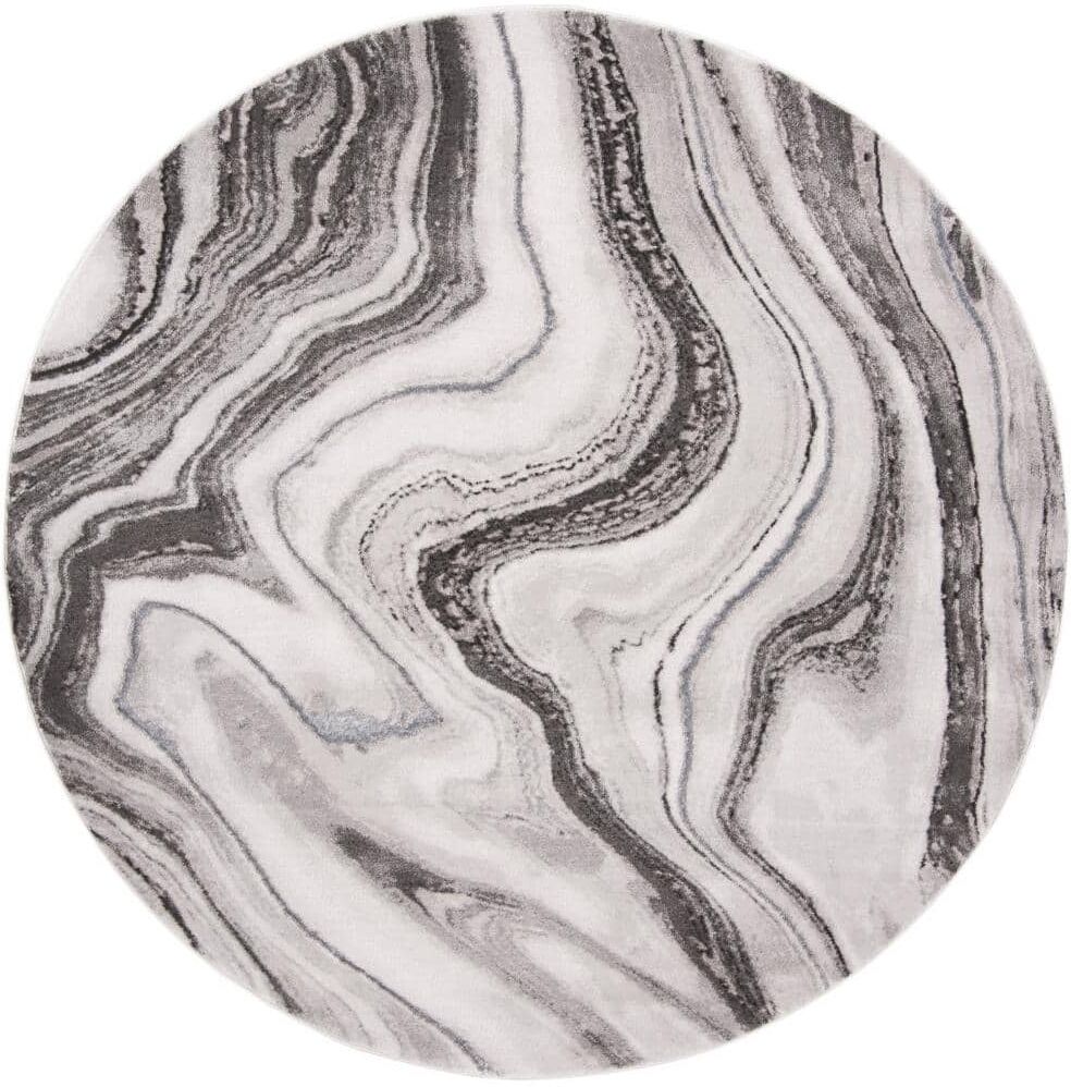 SAFAVIEH Craft Gray/Silver 4 ft. x 4 ft. Round Abstract Marbled Area Rug