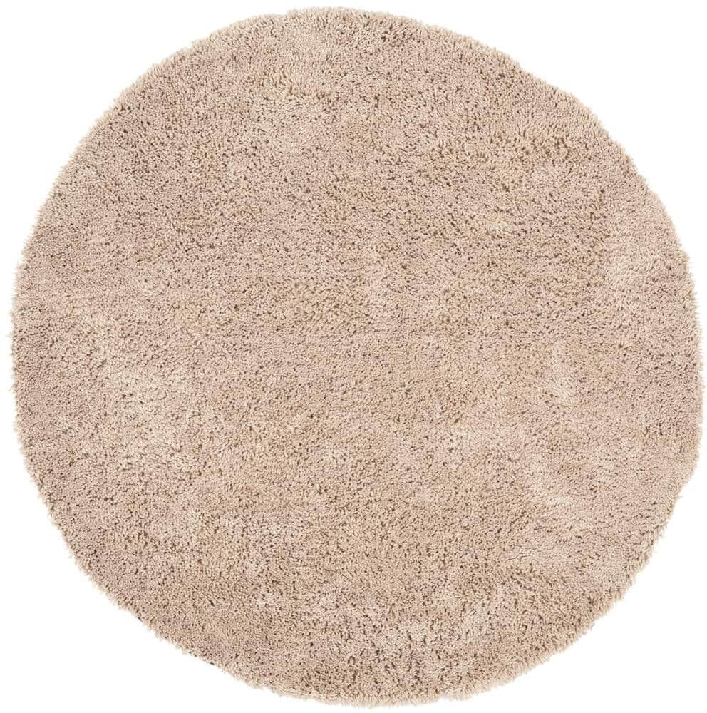 SAFAVIEH Classic Shag Ultra Taupe 4 ft. x 4 ft. Round Solid Area Rug