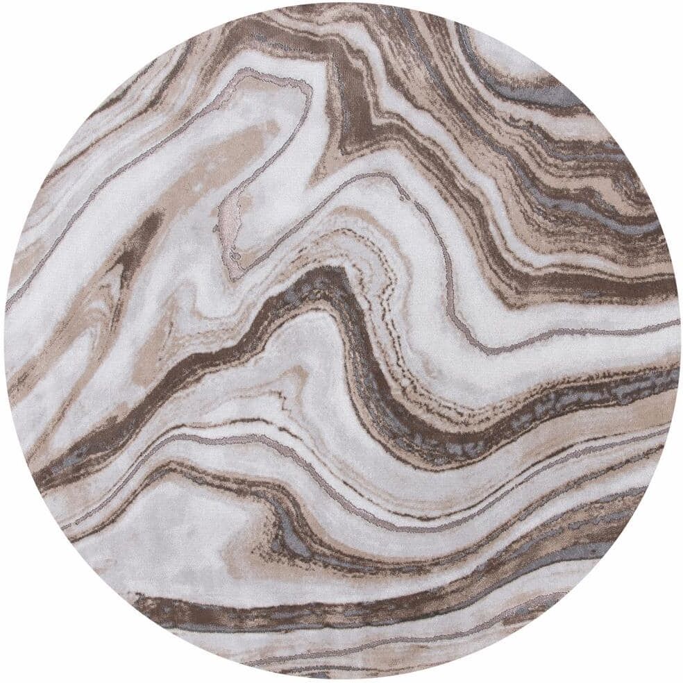 SAFAVIEH Craft Gold/Gray 9 ft. x 9 ft. Marbled Abstract Round Area Rug