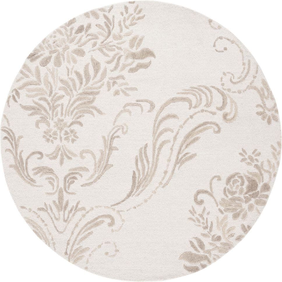 SAFAVIEH Jardin Ivory/Beige 6 ft. x 6 ft. Floral Solid Color Round Area Rug