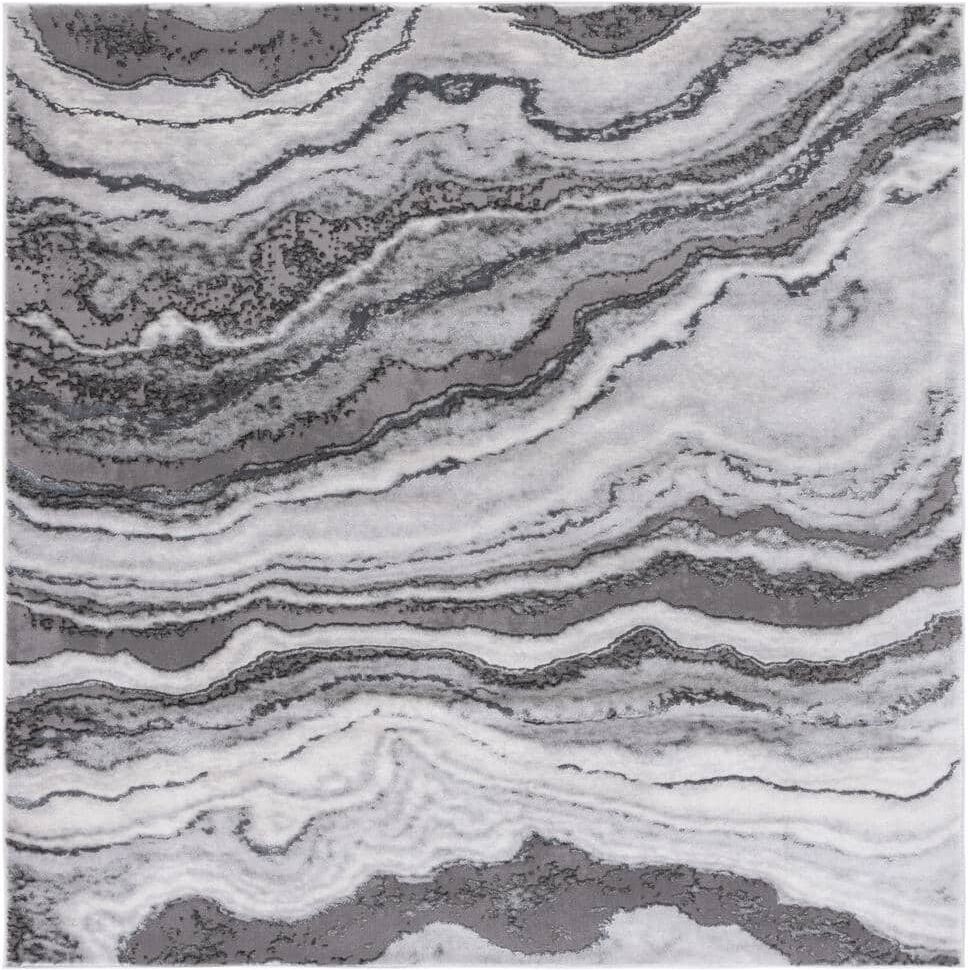 SAFAVIEH Craft Gray 7 ft. x 7 ft. Marbled Abstract Square Area Rug