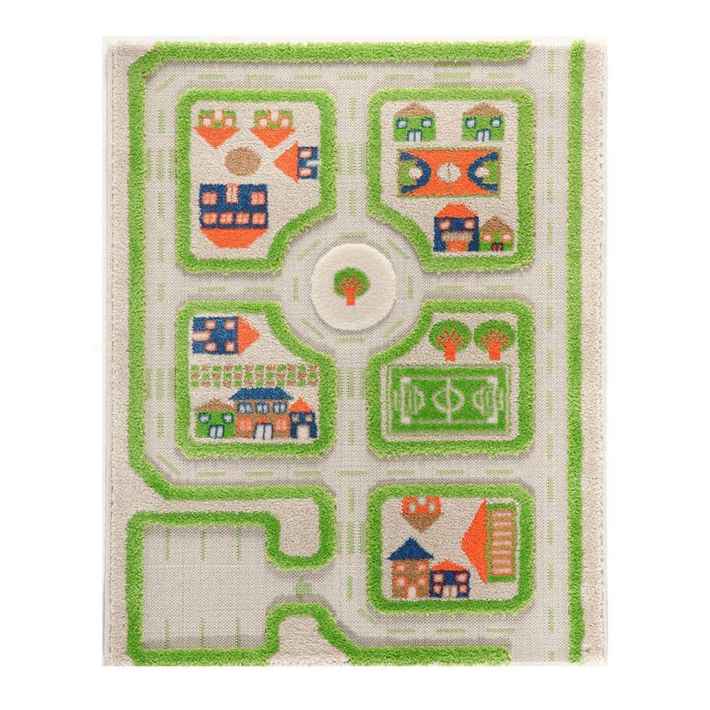 ivi Traffic Green 3D 2 ft. x 4 ft. 3D Soft and Cozy Non-Toxic Polypropylene Play Area Rug for Kids Bedroom or Playroom