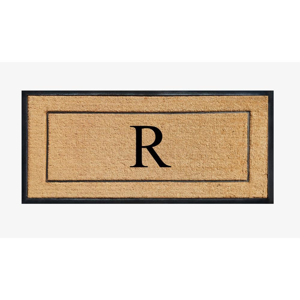 A1 Home Collections A1HC Picture Frame Black/Beige 30 in. x 60 in. Coir & Rubber Large Outdoor Monogrammed R Door Mat