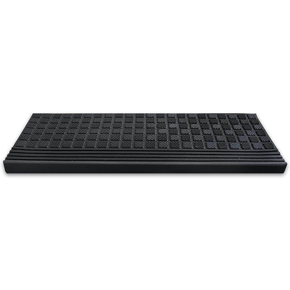 Ottomanson Easy clean, Waterproof, Low Profile Non-Slip Indoor/Outdoor Rubber Stair Treads, 10 in. x 25.5 in. (Set of 5), Black