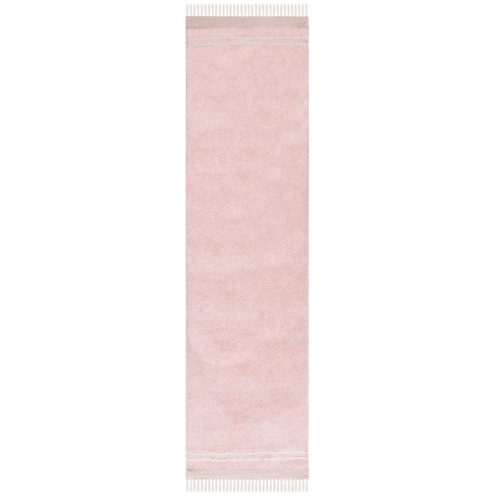 SAFAVIEH Easy Care Pink/Ivory 2 ft. x 9 ft. Machine Washable Border Solid Color Runner Rug