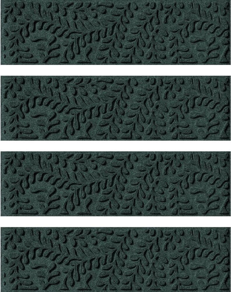 Bungalow Flooring Waterhog Boxwood 8.5 in. x 30 in. PET Polyester Indoor Outdoor Stair Tread Cover (Set of 4) Evergreen