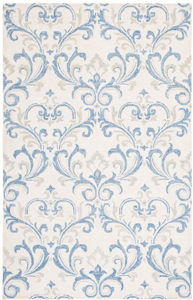 SAFAVIEH Jardin Ivory/Blue 4 ft. x 6 ft. Floral Moroccan Solid Color Area Rug