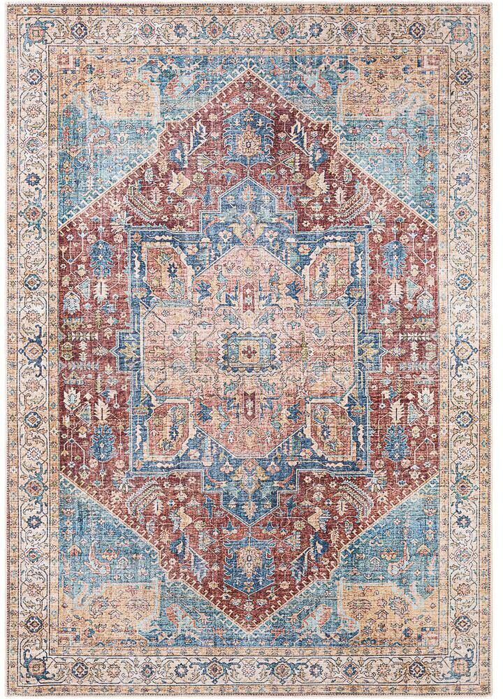 Artistic Weavers Candy Blue 5 ft. 3 in. x 7 ft. 3 in. Medallion Machine-Washable Area Rug