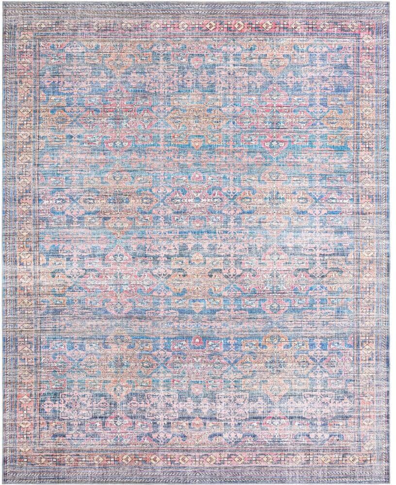 Unique Nostalgia Bliss Antique Blue 10 ft. 6 in. x 13 ft. Machine Washable Area Rug