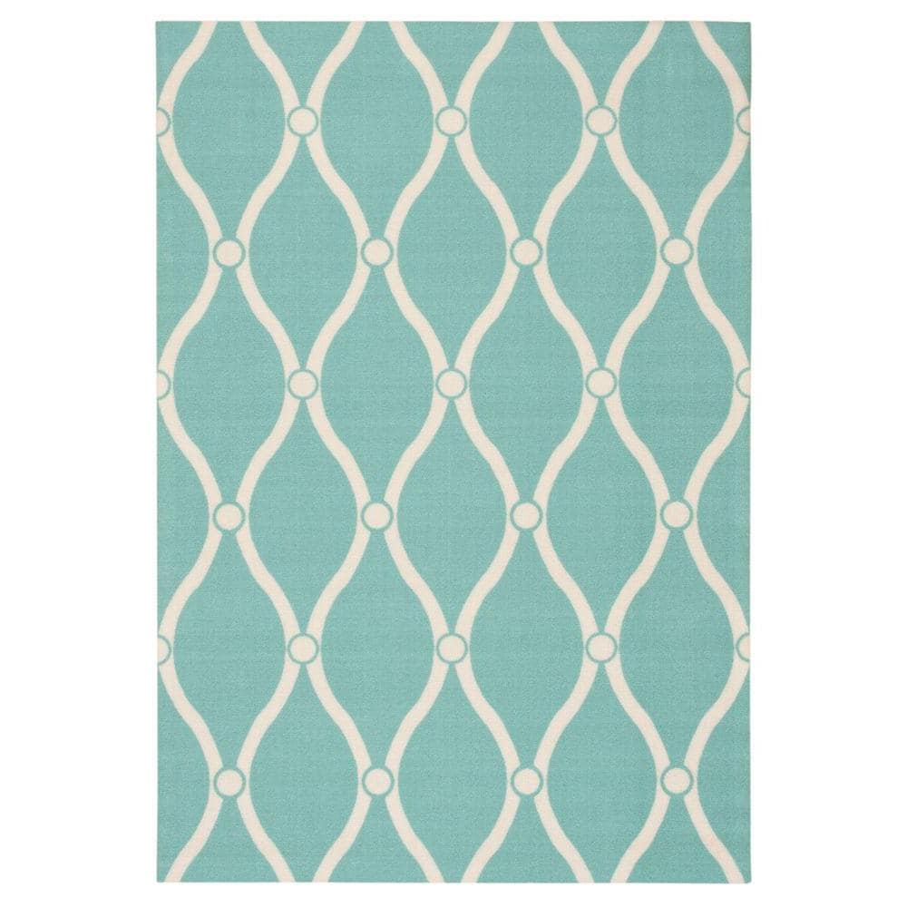 Nourison Home and Garden Aqua 8 ft. x 11 ft. Coastal Trellis Indoor/Outdoor Patio Area Rug