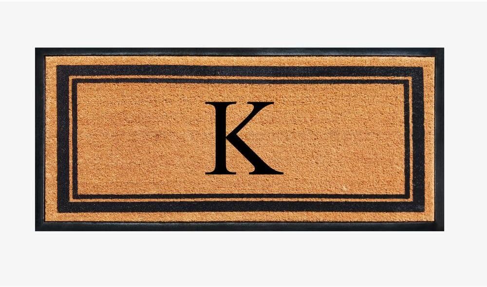 A1 Home Collections A1HC Markham Picture Frame Black/Beige 30 in. x 60 in. Coir and Rubber Flocked Large Outdoor Monogrammed K Door Mat