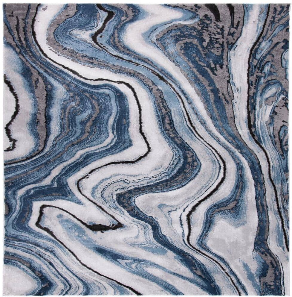 SAFAVIEH Craft Blue/Gray 9 ft. x 9 ft. Marbled Abstract Square Area Rug