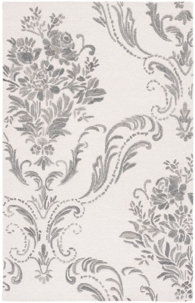 SAFAVIEH Jardin Ivory/Grey 3 ft. x 5 ft. Floral Solid Color Area Rug