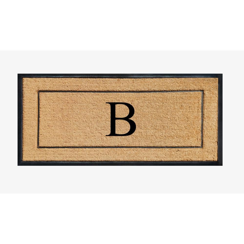 A1 Home Collections A1HC Picture Frame Black/Beige 30 in. x 60 in. Coir & Rubber Large Outdoor Monogrammed B Door Mat