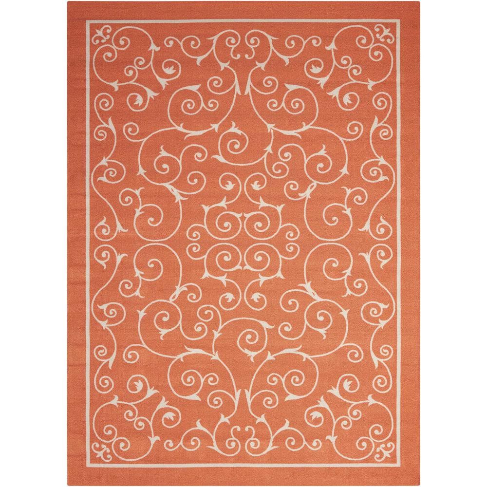 Nourison Home and Garden Pavilion Orange 8 ft. x 11 ft. Floral Transitional Indoor/Outdoor Patio Area Rug