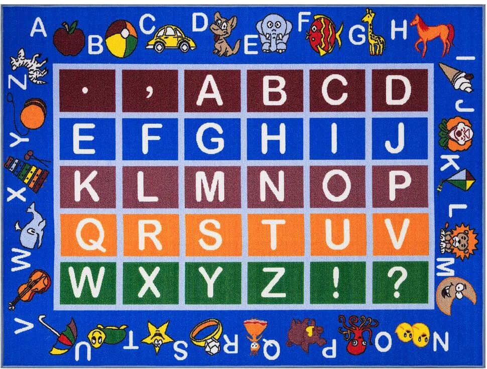 Ottomanson Kid's Collection Non-Slip Rubberback Educational Alphabet 5x7 Area Rug, 5 ft. x 6 ft. 6 in., Blue