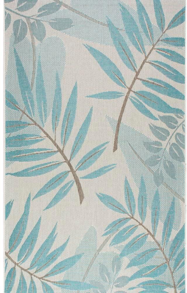 nuLOOM Trudy Art Deco Leaves Turquoise 5 ft. x 8 ft. Indoor/Outdoor Patio Area Rug