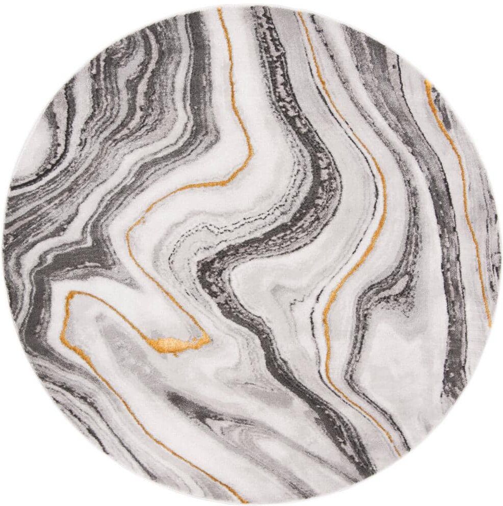 SAFAVIEH Craft Gray/Gold 9 ft. x 9 ft. Round Abstract Marbled Area Rug