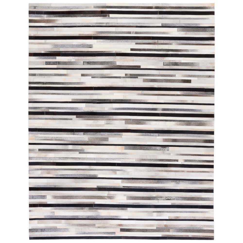 SAFAVIEH Studio Leather Ivory Black 8 ft. x 10 ft. Striped Area Rug
