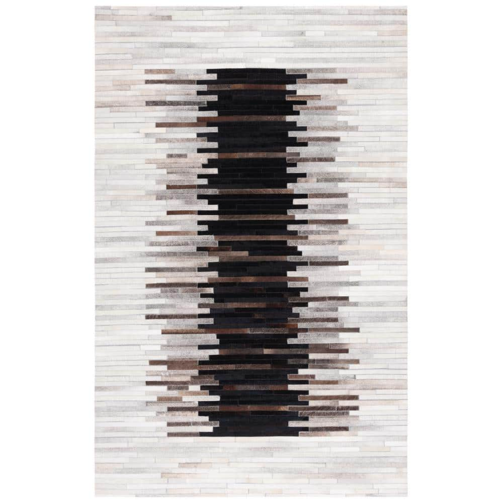 SAFAVIEH Studio Leather Gray Brown 8 ft. x 10 ft. Border Striped Area Rug