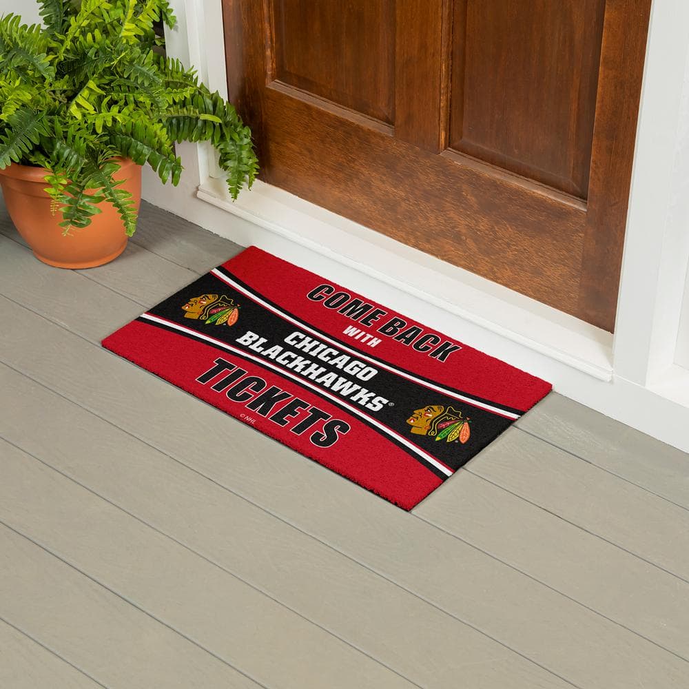 Evergreen Chicago Blackhawks 28 in. x 16 in. PVC "Come Back With Tickets" Trapper Door Mat