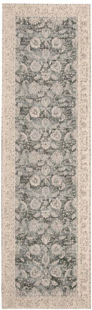 SAFAVIEH Classic Vintage Cream/Gray 2 ft. x 8 ft. Antique Border Floral Runner Rug