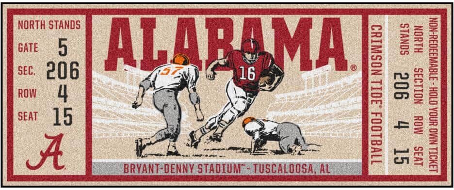 FANMATS NCAA University of Alabama 30 in. x 72 in. Indoor Ticket Runner Rug