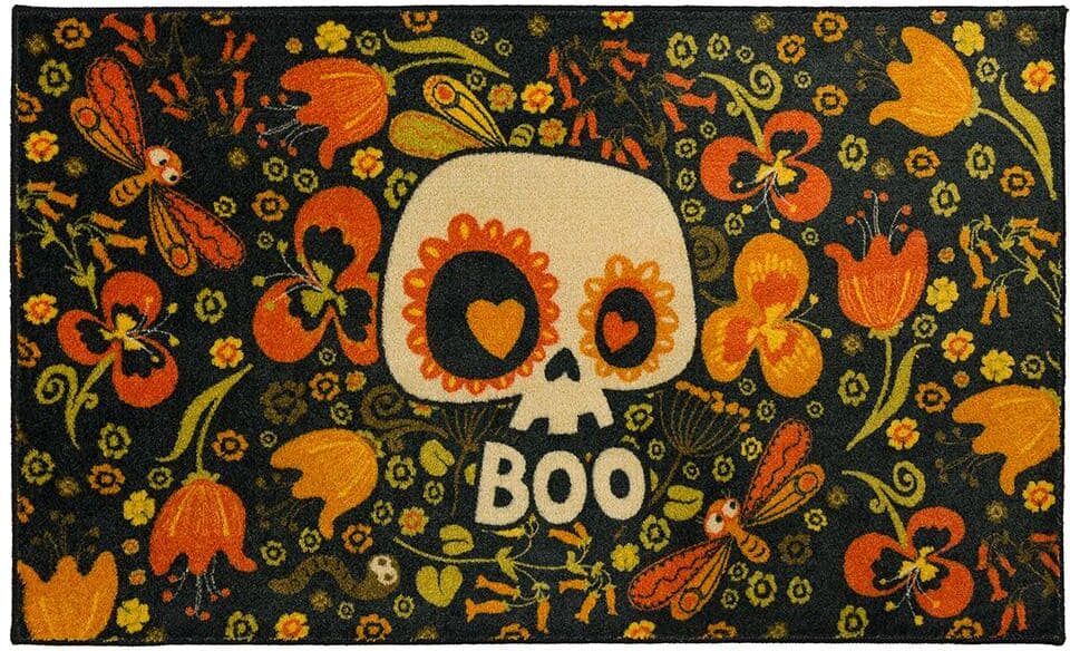 Mohawk Home Flower Boo Skull Black 2 ft. x 3 ft. 4 in. Machine Washable Holiday Area Rug