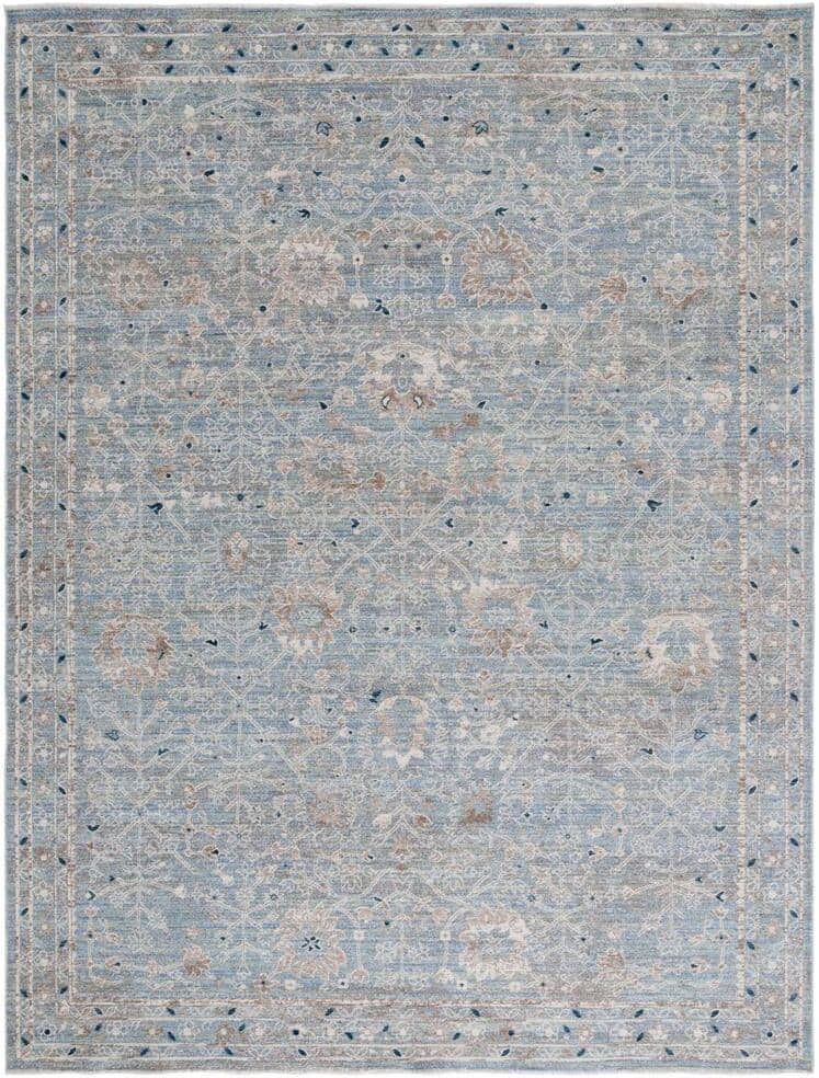 SAFAVIEH Antique Patina Blue/Ivory 9 ft. x 12 ft. Border Floral Area Rug