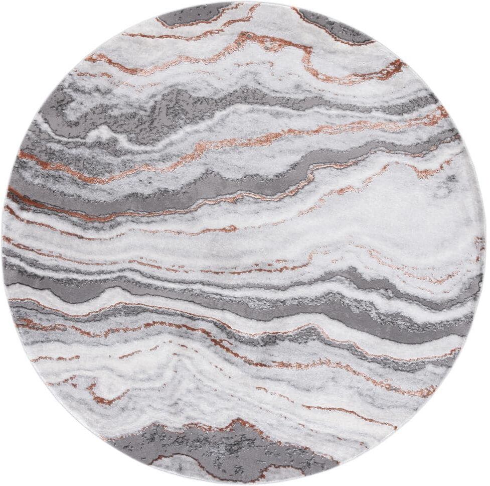 SAFAVIEH Craft Gray/Brown 7 ft. x 7 ft. Marbled Abstract Round Area Rug