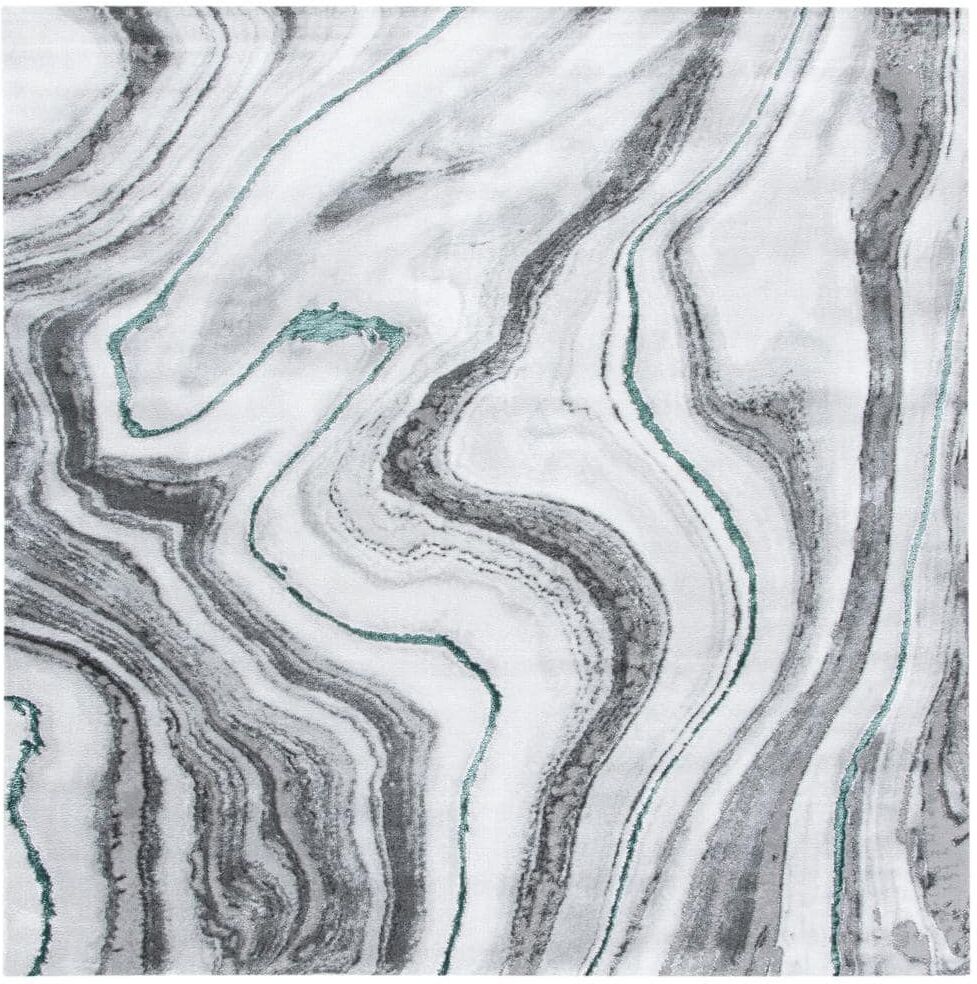 SAFAVIEH Craft Gray/Green 4 ft. x 4 ft. Marbled Abstract Square Area Rug