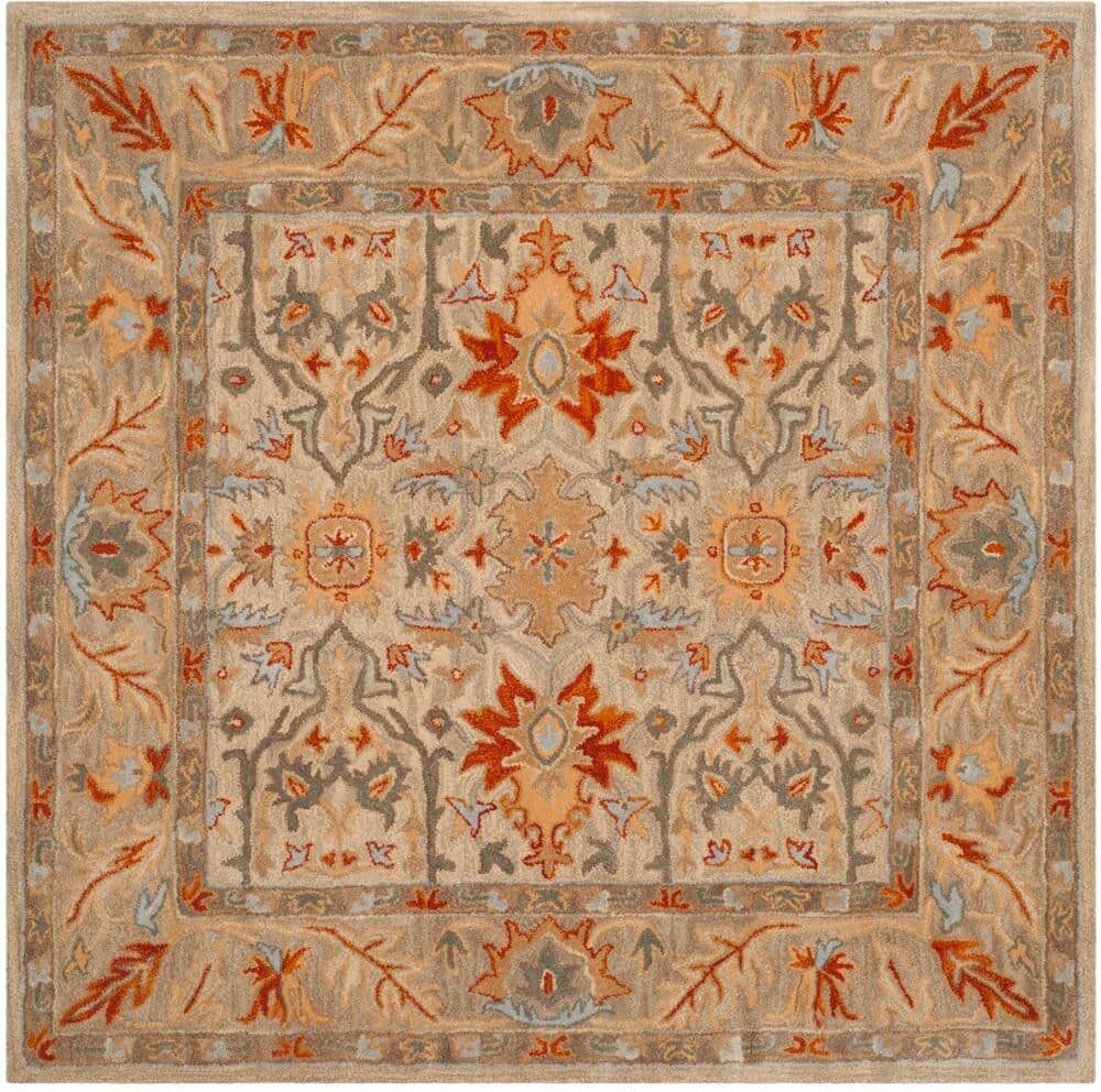 SAFAVIEH Antiquity Beige/Multi 6 ft. x 6 ft. Square Antique Border Floral Area Rug