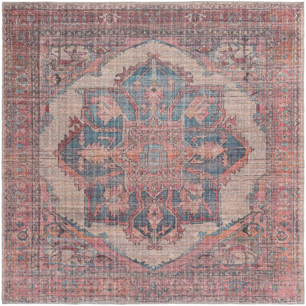 Unique Nostalgia Ella Antique Beige 8 ft. Square Machine Washable Area Rug