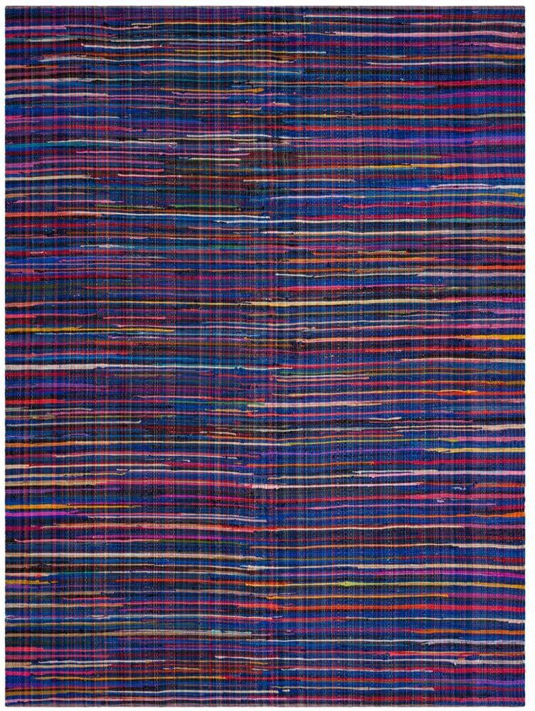 SAFAVIEH Rag Blue/Multi 9 ft. x 12 ft. Striped Area Rug