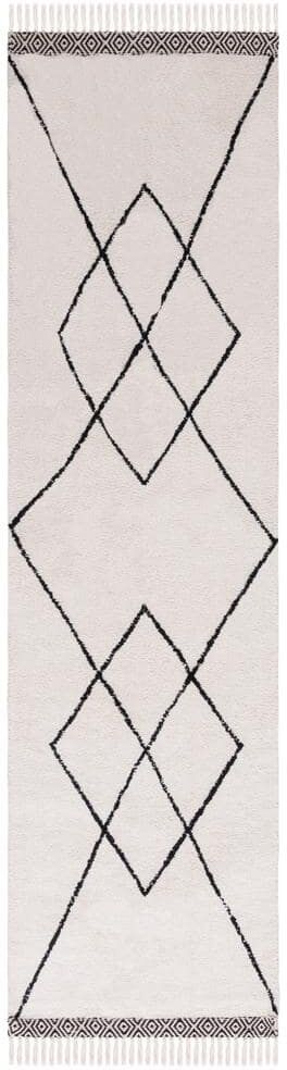 SAFAVIEH Easy Care Ivory/Black 2 ft. x 9 ft. Machine Washable Border Striped Geometric Runner Rug