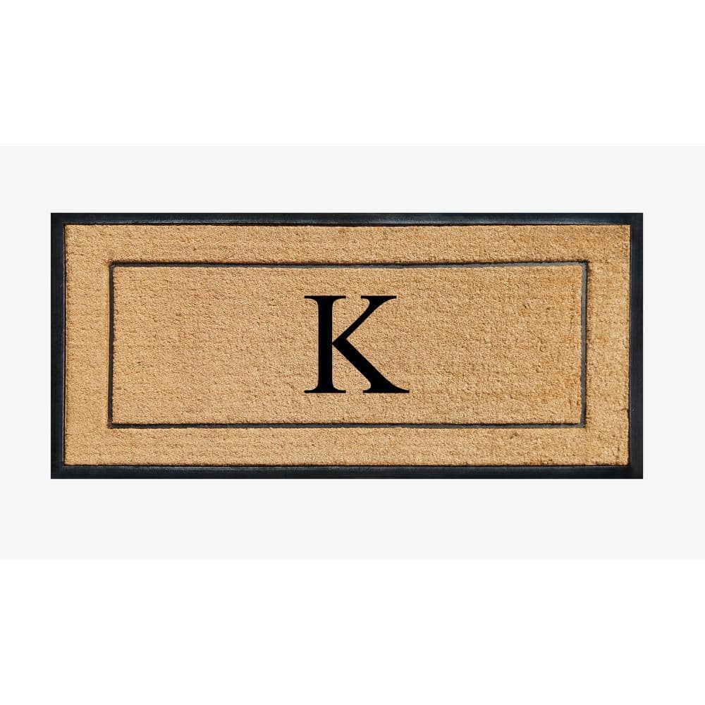 A1 Home Collections A1HC Picture Frame Black/Beige 30 in. x 60 in. Coir & Rubber Large Outdoor Monogrammed K Door Mat