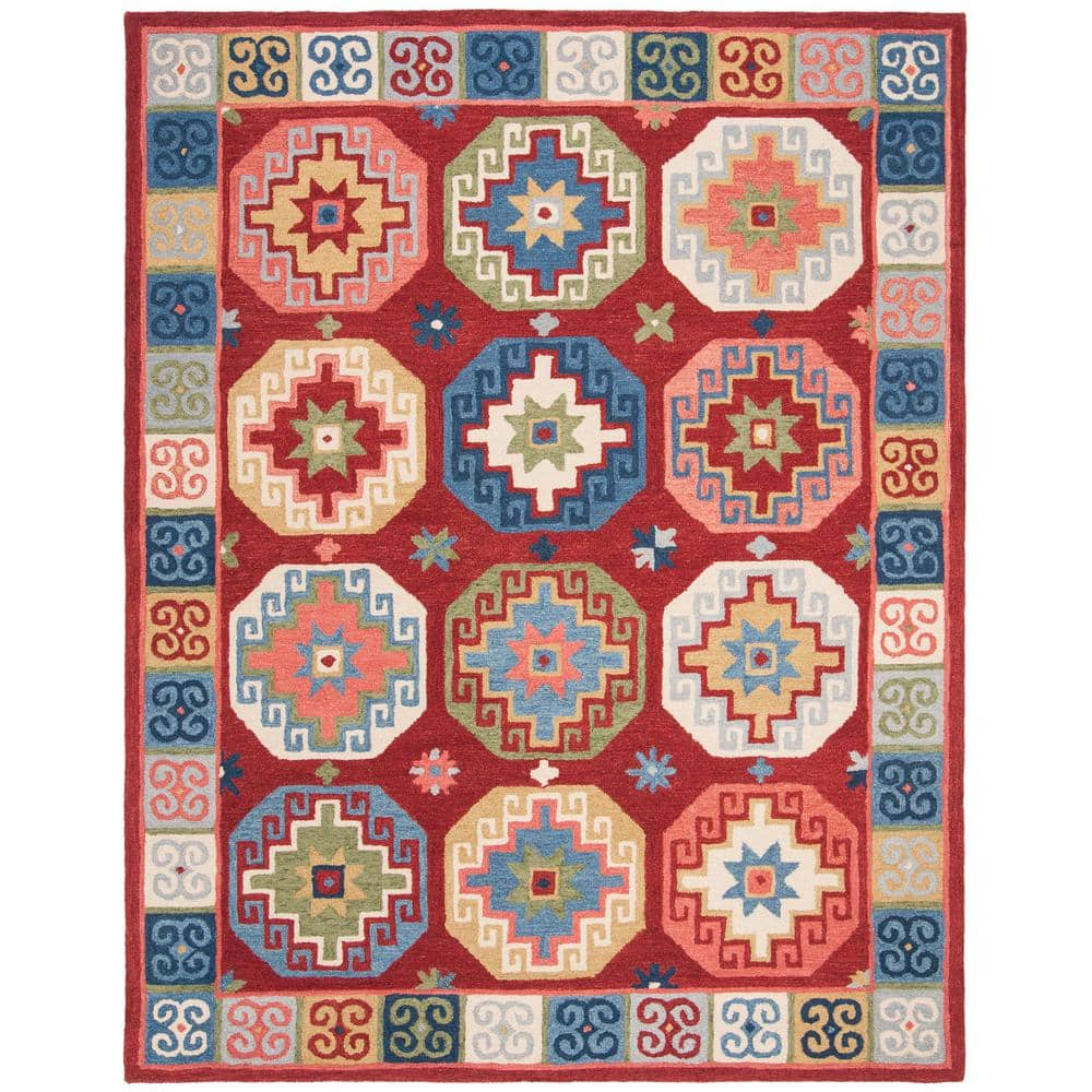 SAFAVIEH Aspen Red/Blue 8 ft. x 10 ft. Border Geometric Emblems Area Rug