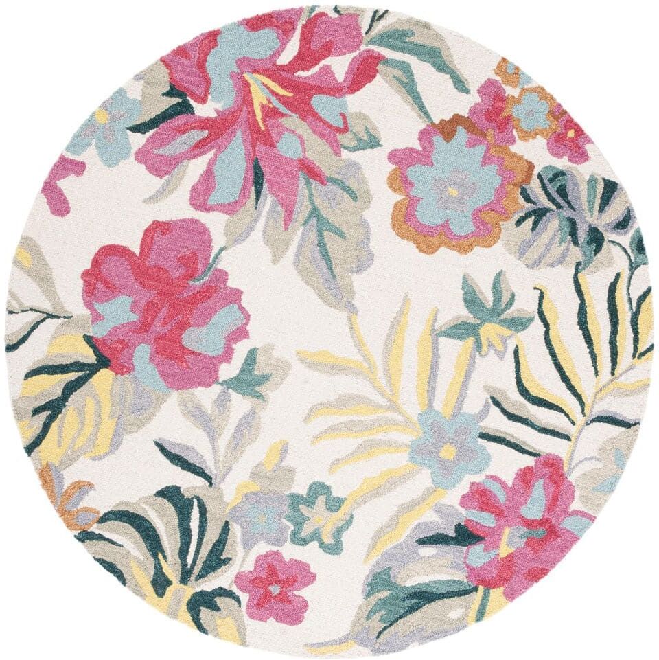 SAFAVIEH Jardin Ivory/Pink 6 ft. x 6 ft. Floral Solid Color Round Area Rug