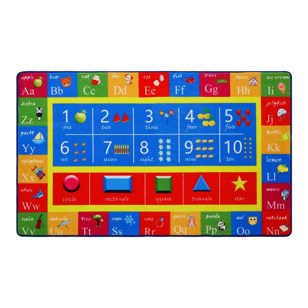 GlowSol Multi-Colored 3 ft. x 5 ft. Kids Children Bedroom Playroom ABC Alphabet Numbers Shapes Educational Learning Area Rug